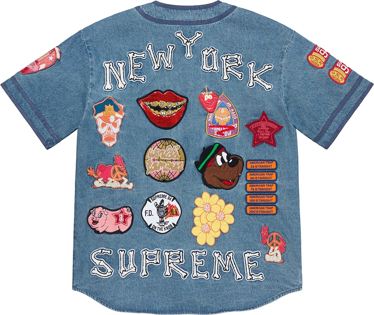 Patches Denim Baseball Jersey view 7